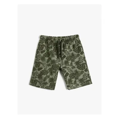 Koton Palm Tree Patterned Shorts Above Knee Tie Waist