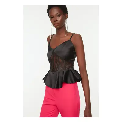 Trendyol Black Lace Detail Satin Blouse