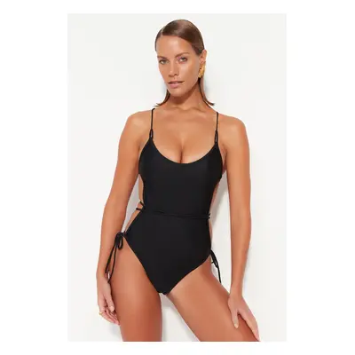 Trendyol Black Round Neck Tied Normal Leg Swimsuit