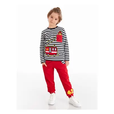 Denokids Striped Fire Engine Boy T-shirt Pants Suit