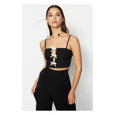 Trendyol Black Crop Lined Woven Window/Cut Out Detailed Bustier