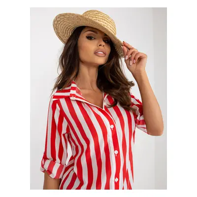 Red and white striped button-down shirt blouse