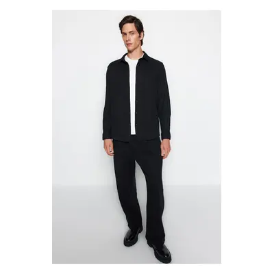 Trendyol Black Regular Fit Waffle Textured Knitted Shirt