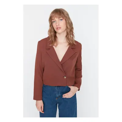 Trendyol Brown Crop Woven Lined Blazer Jacket