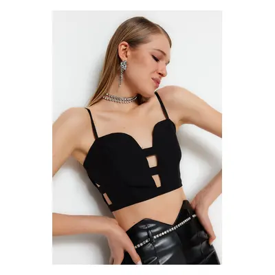 Trendyol Black Crop Lined Woven Window/Cut Out Detailed Bustier