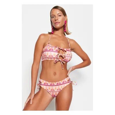 Trendyol Ethnic Patterned Strapless Tie Bikini Top