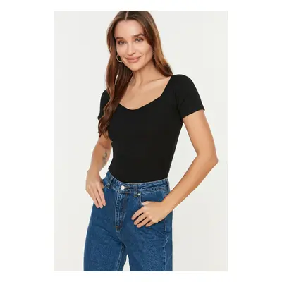 Trendyol Black Fitted Cotton Stretch Knitted Blouse