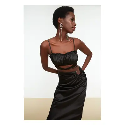 Trendyol Black Piping Detailed Satin Bustier