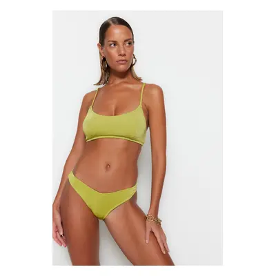 Trendyol Green V-Cut csillogó normál lábú bikini alsó