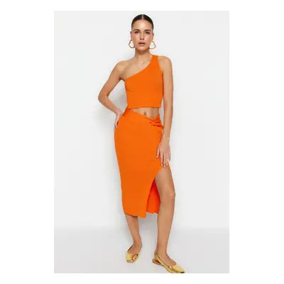 Trendyol Orange Crop Knitwear Top and Bottom Set