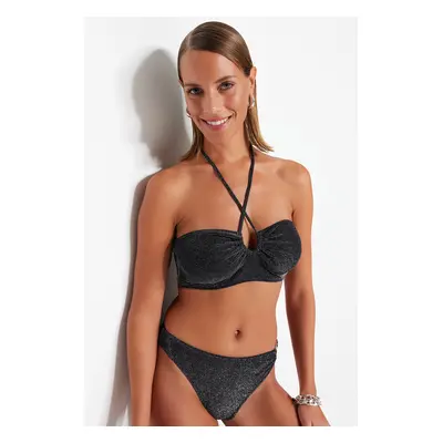 Trendyol Black Strapless Tie Glitter Glitter Bikini Top