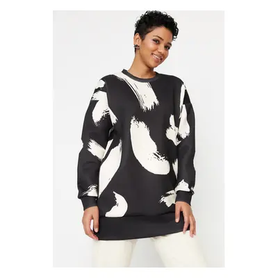 Trendyol Black Patterned Crew Neck Scuba Knitted Sweatshirt