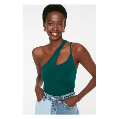 Trendyol Emerald Green One-Shoulder Draped Elastic Knitted Fitted Blouse