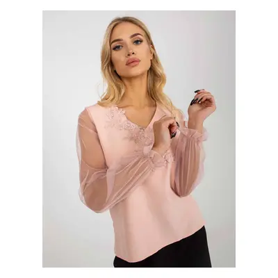 Peach formal blouse with mesh sleeves