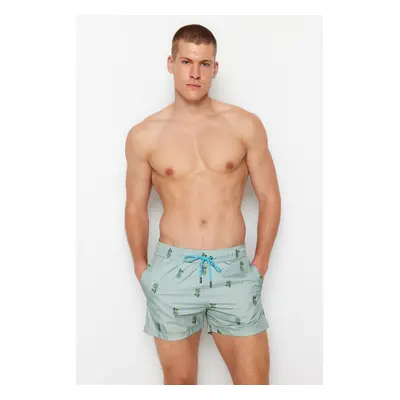 Trendyol Green Short Length Tropical Swim Shorts