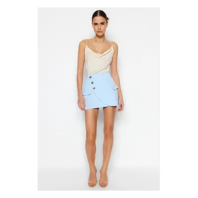 Trendyol Baby Blue Mini Double Breasted Skirt