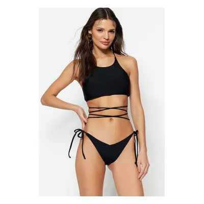 Trendyol Black V-Cut magas szárú bikini alsó