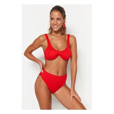 Trendyol Red texturált magas derékú normál lábú bikini alsó