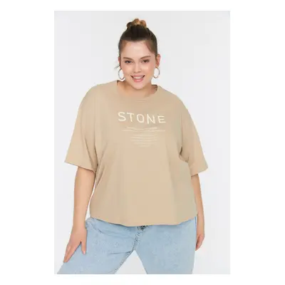 Trendyol Curve Mink Printed Knitted T-Shirt