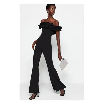 Trendyol Black Ruffle Collar Woven Jumpsuit