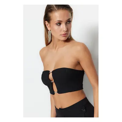 Trendyol Black Crop Lined Woven Shiny Stone Window/Cut Out Detailed Bustier