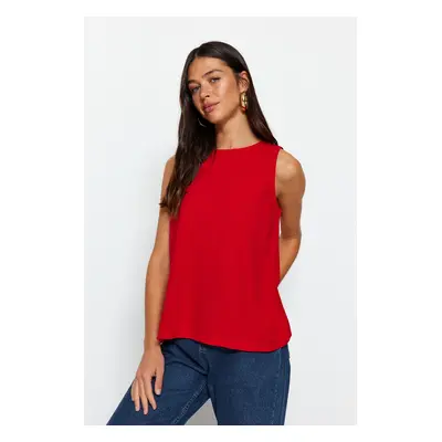 Trendyol Red Sleeveless Regular Crew Neck Knitted Blouse Crepe