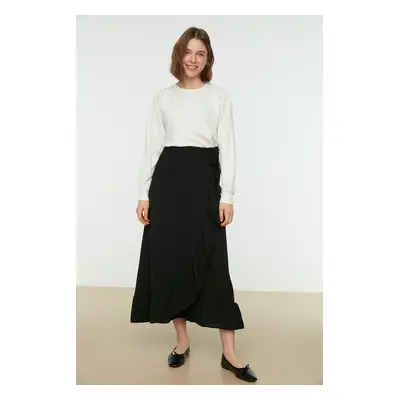 Trendyol Black Woven Wrapped Ruffle Skirt