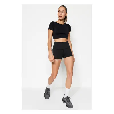 Trendyol Black Recovery derékvisszaverő nyomat Részletes extra rövid kötött sportnadrág leggings