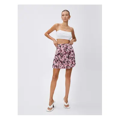 Koton Pleated Mini Skirt with Elastic Waist and Printed Letters