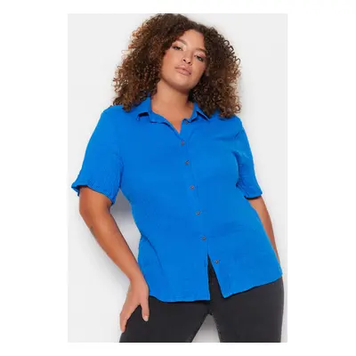 Trendyol Curve Weave Sax Muslin Shirt