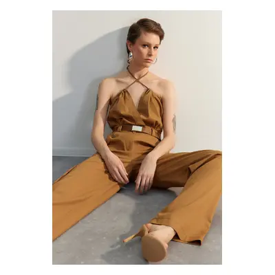 Trendyol Limited Edition Camel Belted Woven Overalls