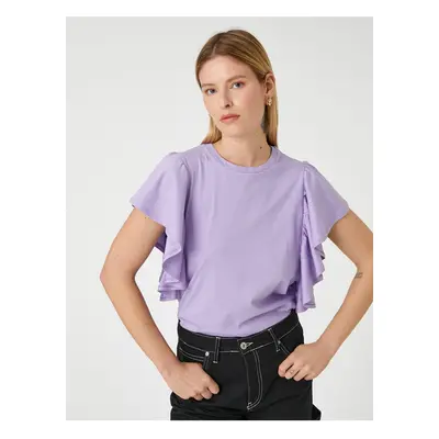 Koton Ruffled Sleeves T-shirt Crew Neck Cotton