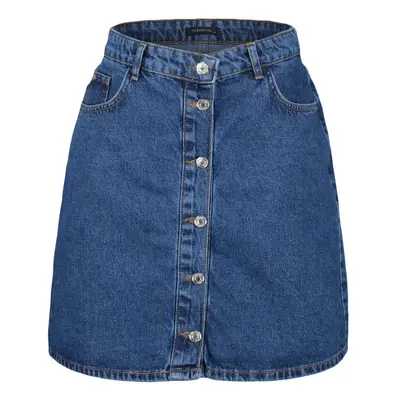 Trendyol Curve Light Blue High Waist Buttoned Denim Skirt