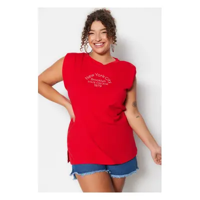 Trendyol Curve Red Printed Knitted T-Shirt