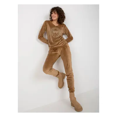 Women's camel velour set with neckline