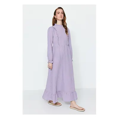 Trendyol Lilac Gingham mintás fodros részletes szőtt ruha