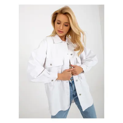 White oversize denim shirt with pockets