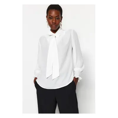 Trendyol White Tie Detailed Woven Blouse