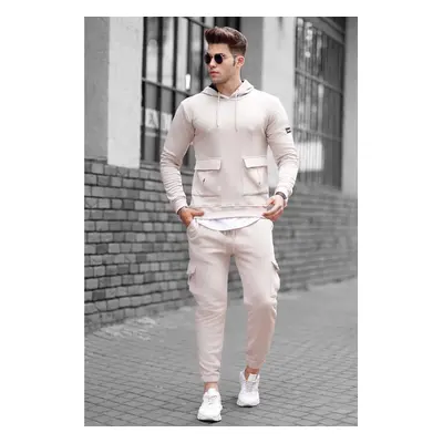 Madmext Beige Pocket Detailed Men's Tracksuit Set