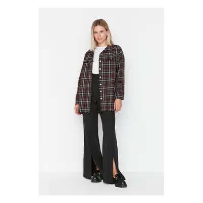 Trendyol Black Checkered Tweed Shirt with Two Pockets