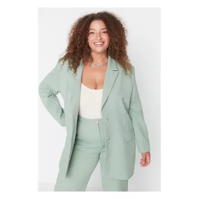 Trendyol Curve Green Oversize/Wide Cut Blazer Woven Plus Size Fabric Jacket