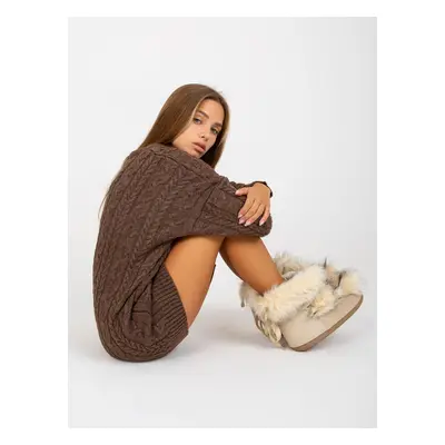 Brown long sweater with braids and round neckline from RUE PARIS