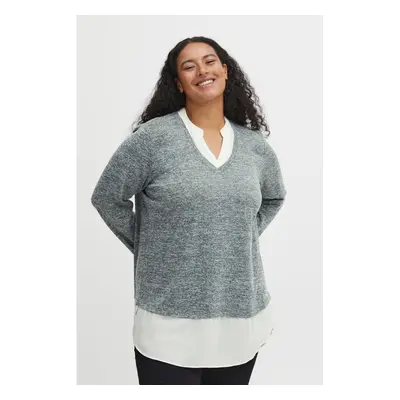 Grey Ladies Sweater with Shirt Inset Fransa - Ladies