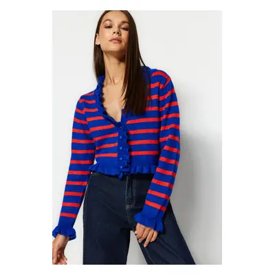 Trendyol Sax Crop csíkos puha texturált kötöttáru Cardigan