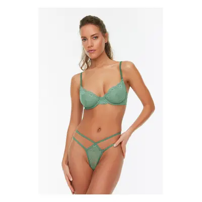 Trendyol Green Lace String Strap Underwire Capless Knitted Lingerie Set