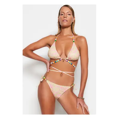 Trendyol Abstract mintás gyöngyös kiegészítő normál lábú bikini alsó