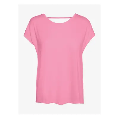 Pink T-shirt with neckline on the back VERO MODA Ulja June - Women