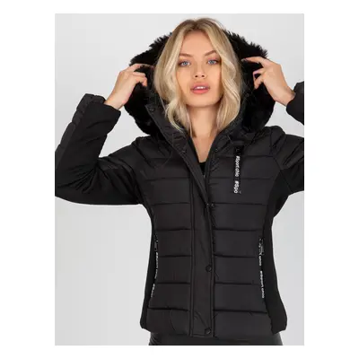 Black transitional quilted jacket with hood