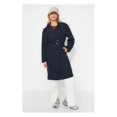 Trendyol Navy Blue Oversized öves Epaulette részletes árokkabát