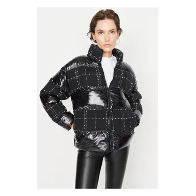 Trendyol Black Tweed Detailed Glossy Oversize Puffy Coat